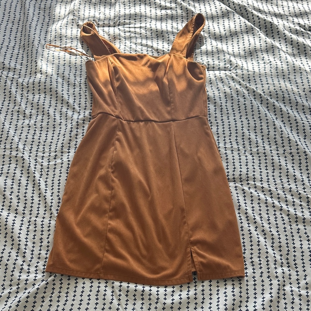 Elegant Suede Tan Sleeveless Dress